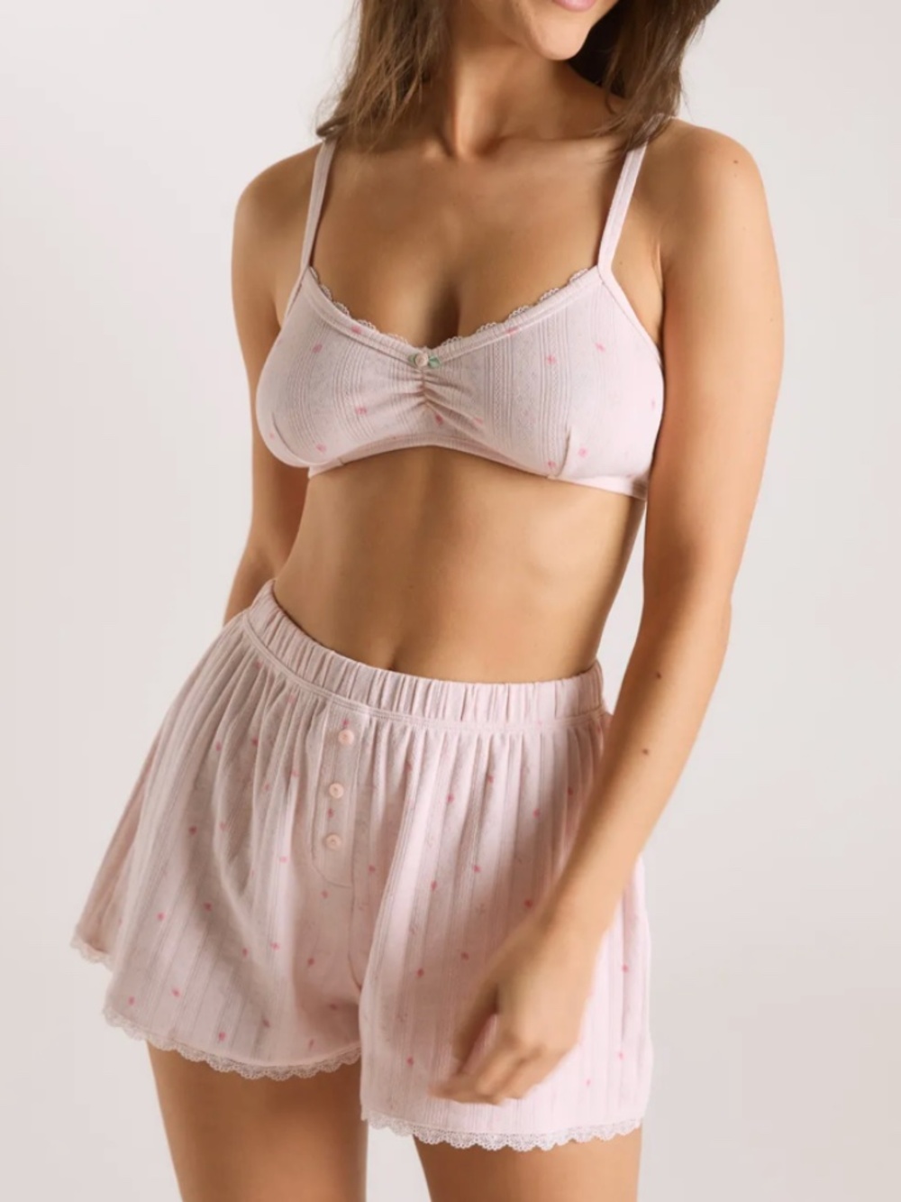 Lounge Cotton Pointelle Pink Floral Bralette; NWT, Size Large